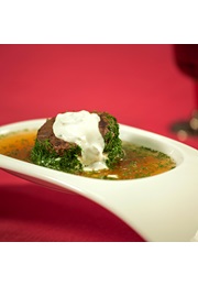 Beef broth with sautéed liver & flavored fresh cream